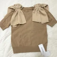 【未使用】natural beauty basicリボン付 ニット 半袖 F