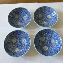 【美品】たち吉　小鉢　小皿　青と白の花柄皿4枚セット