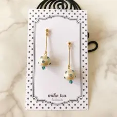 mt039　コットンパール　10㎜　スワロフスキー　アクアマリン　ピアス　ブルー