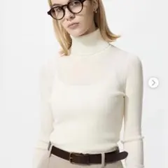 ユニクロ　UNIQLO タートルネック　セーター　ウール　ニット　ホワイト　M