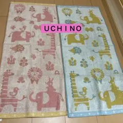 ウチノ　フェイスタオル　マーチ　動物柄　ピンク　ブルー　イエロー　北欧