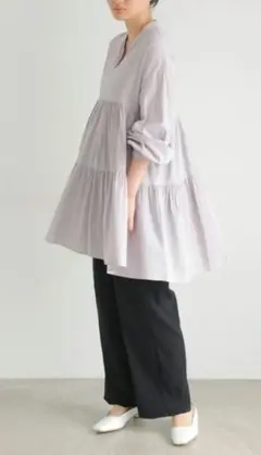ティアードノーカラーギャザーチュニック （ラベンダー）