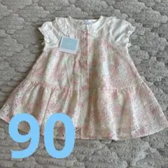 【新品・未使用】bebe 半袖ワンピース 90 ピンク レース