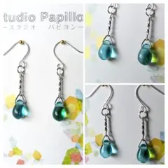 S40　ツイストパーツとドロップビーズのシンプルフックピアス　ライトブルー