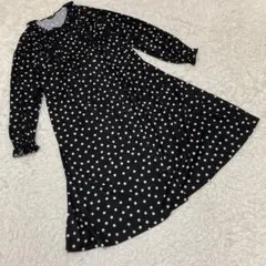 PINK HOUSE 長袖ドット柄ワンピース　ロング丈　シフォン素材　黒