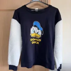 Disney ディズニー ドナルドダック ボア袖 トレーナー L ネイビー 헌 옷