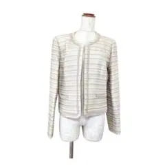 COCCOLUSSI ツイード調ノーカラージャケット ボーダー ベージュ系 13