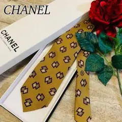 N633 美品 シャネル 幾何学模様 総柄 シルク ビジネス ネクタイ メンズ
