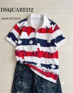 DSQUARED2 イタリア製 ロゴ総柄 半袖ポロ Lのサムネイル