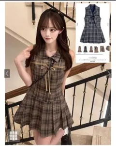 チェック柄リボンノースリシャツミニワンピース[dk1565] GRL ブラウン