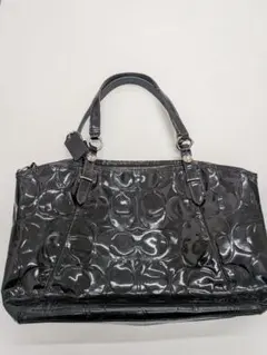 COACH コーチ トートバッグ シグネチャー エナメル 黒 A4 F18753