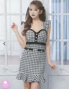 【Tika美品】ギンガムチェック タイトミニドレス Lサイズ