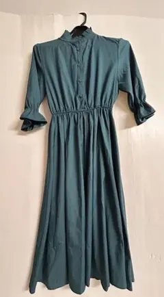 青緑色 長袖 ワンピース