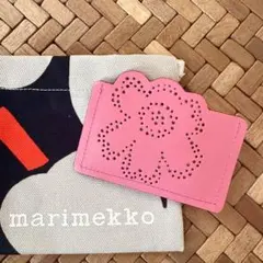 marimekko マリメッコ 巾着付 レザー ウニッコ カードケース パープル