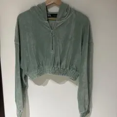ZARA ミントグリーン クロップドパーカー L