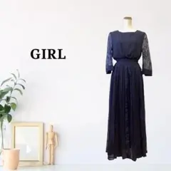zG1548【M】GIRL レース プリーツ フォーマル パーティー ネイビー