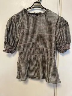ZARA スモッキング加工　チェック柄シャツ　Lのサムネイル