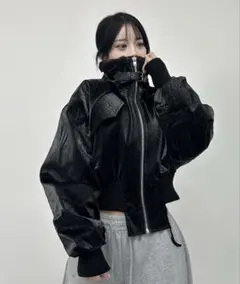 FOLLOWIN ボアカラーフェイクレザームートンショートジャケット