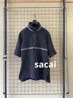 sacai』 サカイ ポロシャツ 刺繍ロゴ ハーフボタン 襟切替 黒 【S