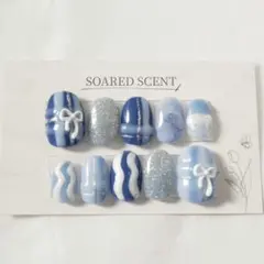 ブルーチェック×冬ラメネイル N#13 [ネイルチップ]