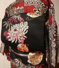 アンティーク帯アンティーク名古屋帯 菊梅蔦仕付け糸つき大正ロマンアンティーク着物