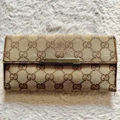GUCCI グッチ 長財布 GGキャンバス フラップ シェリーライン0523-③