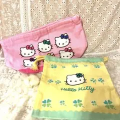 レトロ‼️ ハローキティ 巾着2点セット ピンク イエロー クローバー