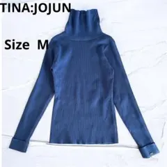 【TINA:JOJUN】鮮やかブルー リブニット タートルネック セーター M