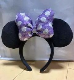 ディズニー ミニー カチューシャ ドット スパンコール 紫 パープル