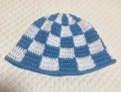 クラッシャーハット　クロシェハット　バケットハット　チェッカー　かぎ針編み