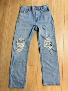 【美品】UNIQLO ダメージ加工ライトブルーデニムパンツ 27inch