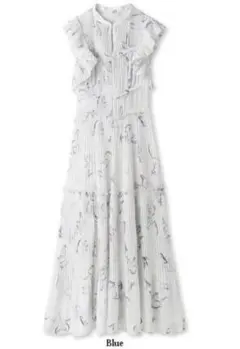 SNIDEL Sustainableプリントプリーツワンピース ブルー