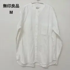 新品級✨無印良品 スタンドカラーシャツ 長袖 ホワイト M ノーカラー　綿100のサムネイル