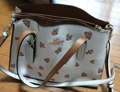 COACH 花柄レザーショルダーバッグ