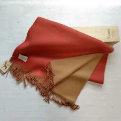 ビキューナ　カシミア　ショール　ストール　フリンジ　ベージュ　オレンジ　箱付き