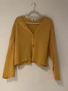 マスタード カーディガン ボタン付き クロップド