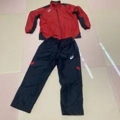 ASICS 赤黒 ウォーマージャケットパンツセット キッズサイズ140