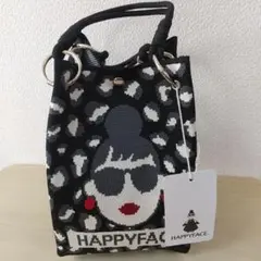 新品HAPPYFACE(ハッピーフェイス) レオパード柄ピコニットバッグ*クロ