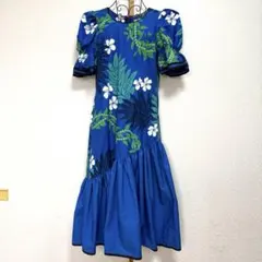 ハワイ製 T&L MUUMUU FACTORY フラダンス ムームー 青 - メルカリ