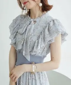 MAJESTIC LEGON 花柄ボウタイワンピース ブルー