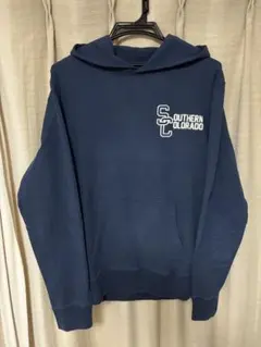 Champion パーカー Lサイズ ネイビー 染み込みプリント フェード