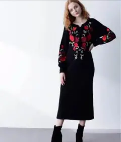 グレースコンチネンタル★フラワー刺繍ニットワンピース