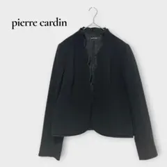 ピエールカルダン ノーカラージャケット 長袖 スカラップ襟 ショート M-L 黒のサムネイル