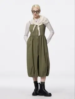 GU フロントジップバブルヘムワンピース　標準丈