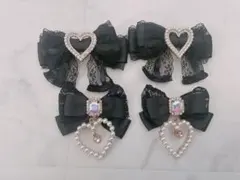 LIZLISA ハートバックルレースリボン4つセットクリップ ブラック