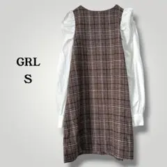 GRL グレイル 異素材切替ドッキングワンピース パフスリーブ チェック S