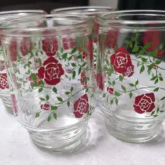 【昭和レトロ】冷やしあめ グラス コップ 花柄カップ バラ 薔薇 4つセット