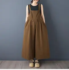 大人気▲サロペット オーバーオール ゆったり 若見え ワイドパンツ フリー