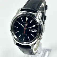 SEIKO 5 自動巻き ブラック デイデイト メンズ 時計 稼働 新品ベルト