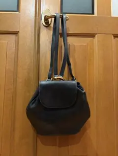 バンブーハンドル 黒 レザー ショルダーバッグ